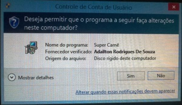 Instalando e atualizando o Super Carnê - Mensagem de segurança do Windows
