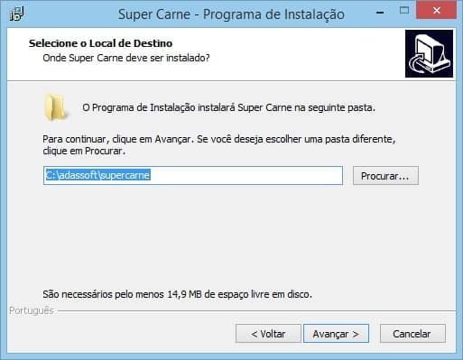 Instalando e atualizando o Super Carnê - Pasta de instalação padrão