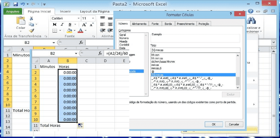 Cálculo de horas exatas no Excel